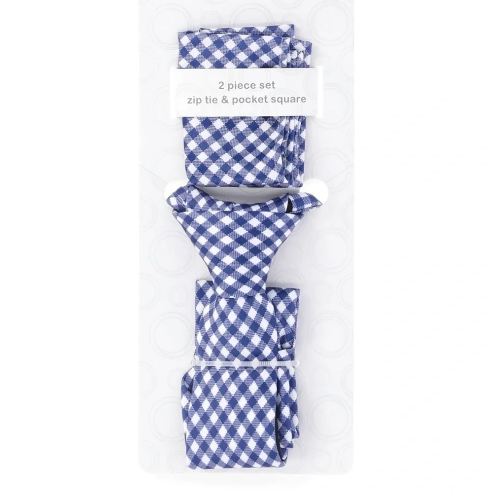 Boys Blue & White Necktie and Pocket Square Set, 2-Piece